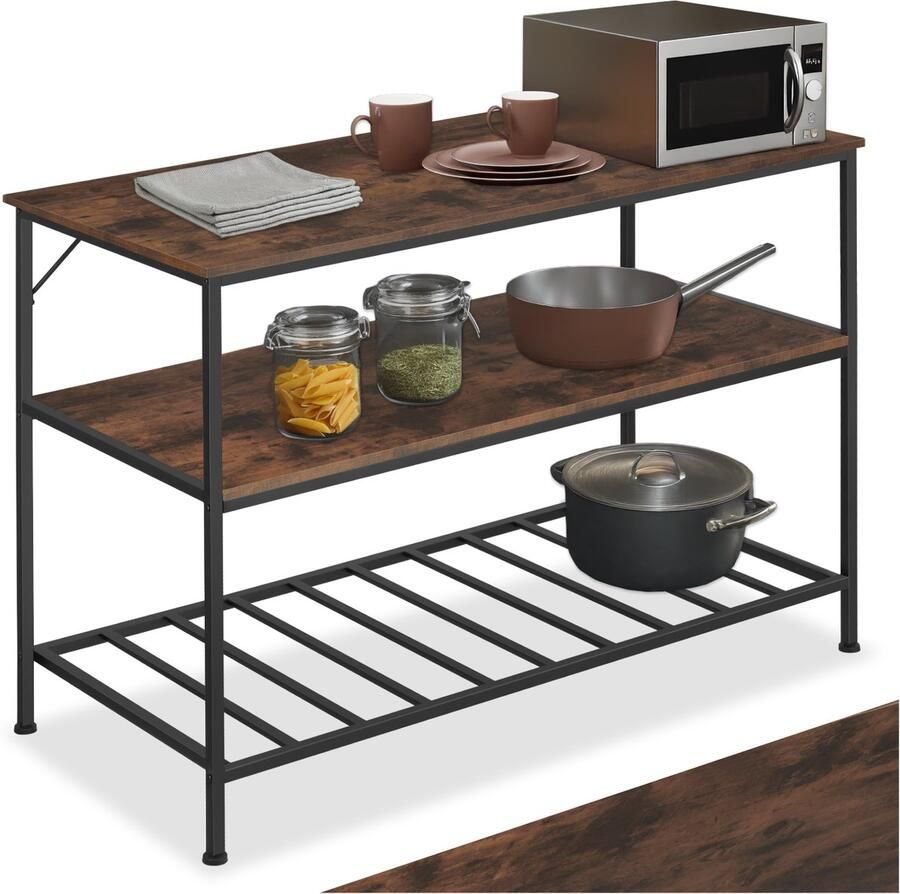 Tectake Keukenrek Akeley industrieel donkerbruin 120 x 60 x 90 5 cm 404439