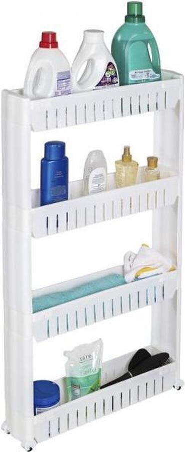 Tectake Keukenrek Keukentrolley Trolley met wielen Praktische opslagoplossing Te gebruiken in verschillende hoogtes 4 lagen 54x12x101cm Wit