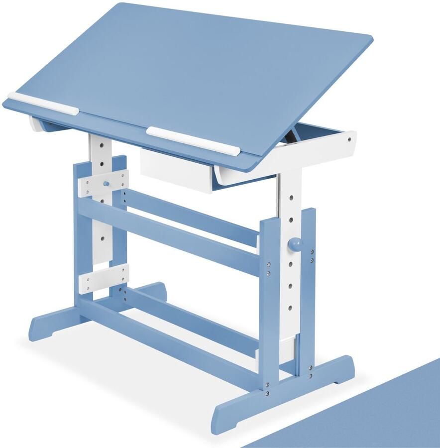Tectake Kinderbureau Bureau met Lade 109 x 55 cm In Hoogte Verstelbaar en Kantelbaar (Blauw Wit Nr. 400927)