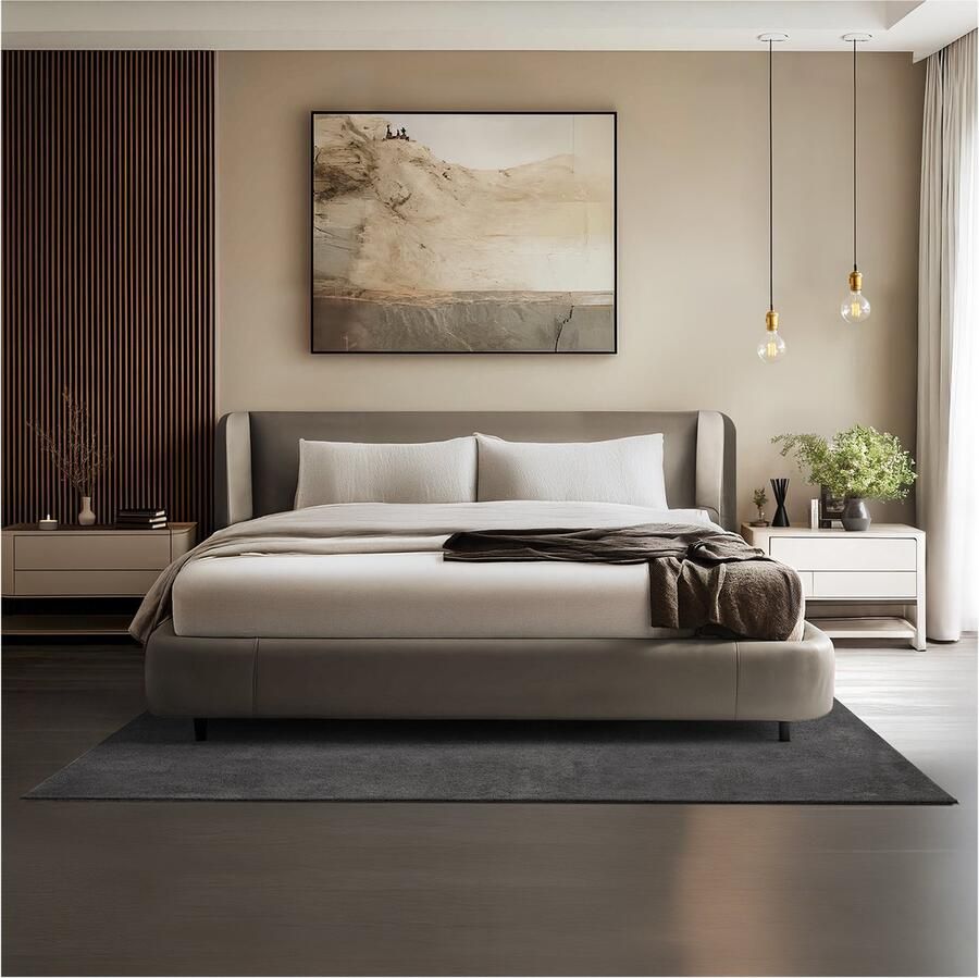 Tectake Kortpolig Vloerkleed 140 x 200 cm Antraciet Tapijt voor Woonkamer Slaapkamer Eetkamer Onderhoudsvriendelijk en Wasbaar Antislip Ondertapijt Allergievriendelijk maten en kleuren