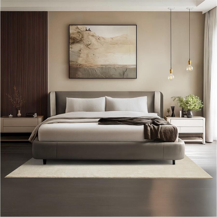 Tectake Kortpolig Vloerkleed -140 x 200 cm Beige Tapijt voor Woonkamer Slaapkamer Eetkamer Onderhoudsvriendelijk en Wasbaar Antislip Ondertapijt Allergievriendelijk maten en kleuren