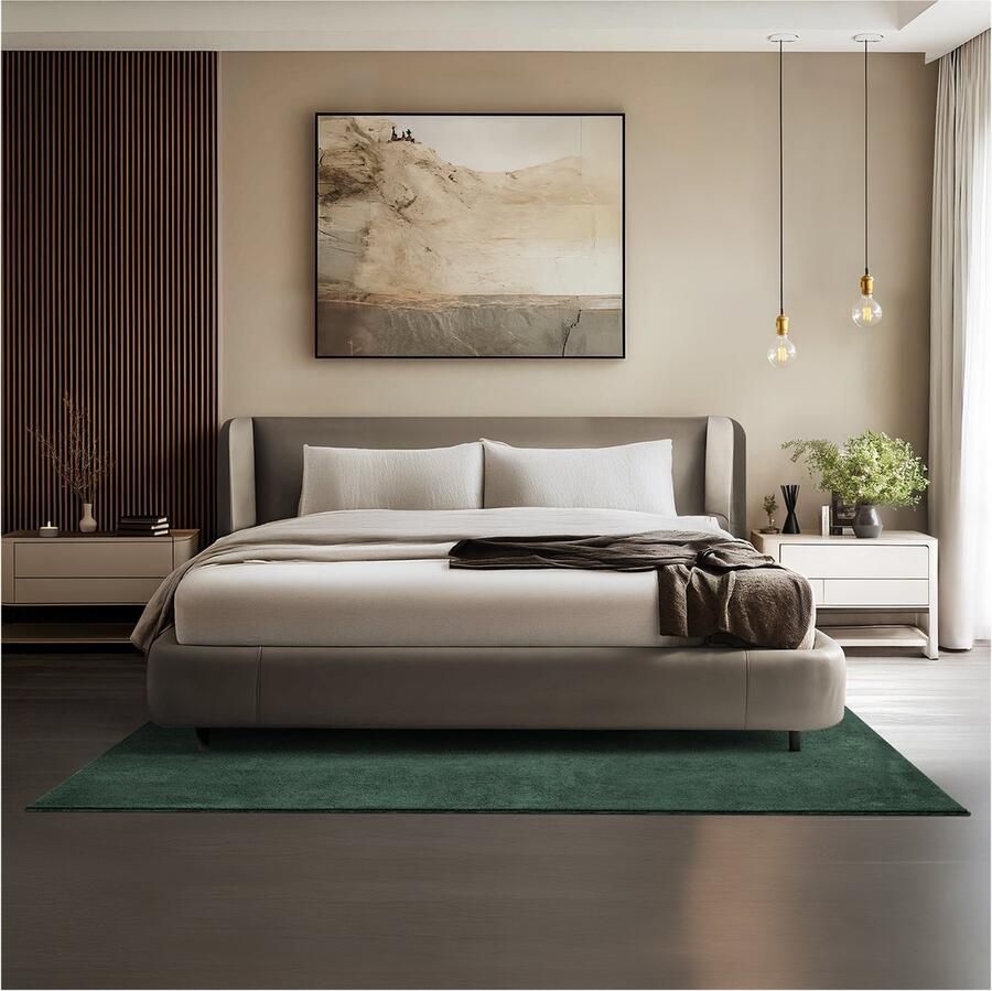 Tectake Kortpolig Vloerkleed 140 x 200 cm Groen Tapijt voor Woonkamer Slaapkamer Eetkamer Onderhoudsvriendelijk en Wasbaar Antislip Ondertapijt Allergievriendelijk maten en kleuren