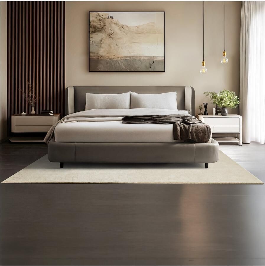 Tectake Kortpolig Vloerkleed -160 x 230 cm Beige Tapijt voor Woonkamer Slaapkamer Eetkamer Onderhoudsvriendelijk en Wasbaar Antislip Ondertapijt Allergievriendelijk maten en kleuren