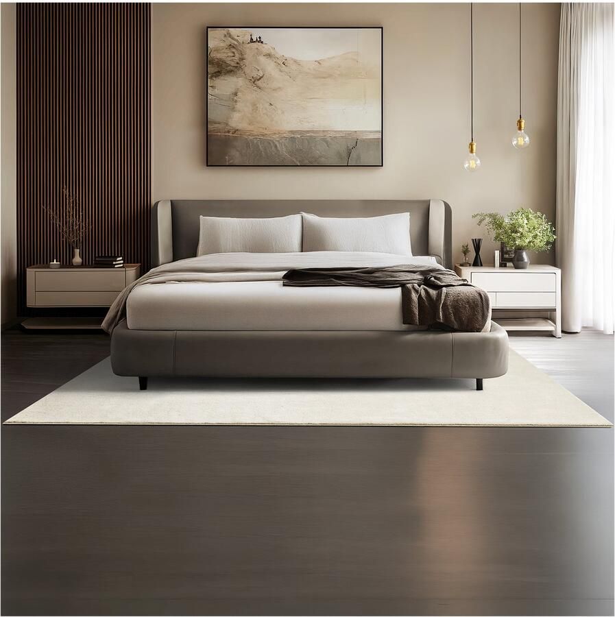 Tectake Kortpolig Vloerkleed 160 x 230 cm Creme Tapijt voor Woonkamer Slaapkamer Eetkamer Onderhoudsvriendelijk en Wasbaar Antislip Ondertapijt Allergievriendelijk maten en kleuren