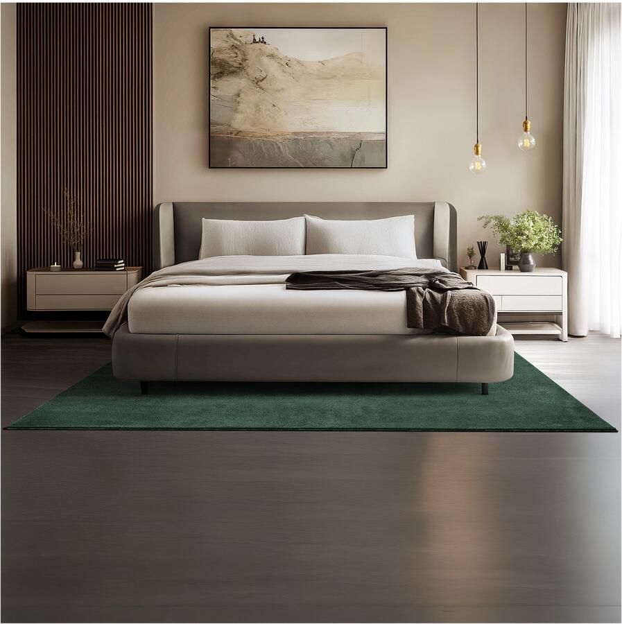 Tectake Kortpolig Vloerkleed 160 x 230 cm Groen Tapijt voor Woonkamer Slaapkamer Eetkamer Onderhoudsvriendelijk en Wasbaar Antislip Ondertapijt Allergievriendelijk maten en kleuren