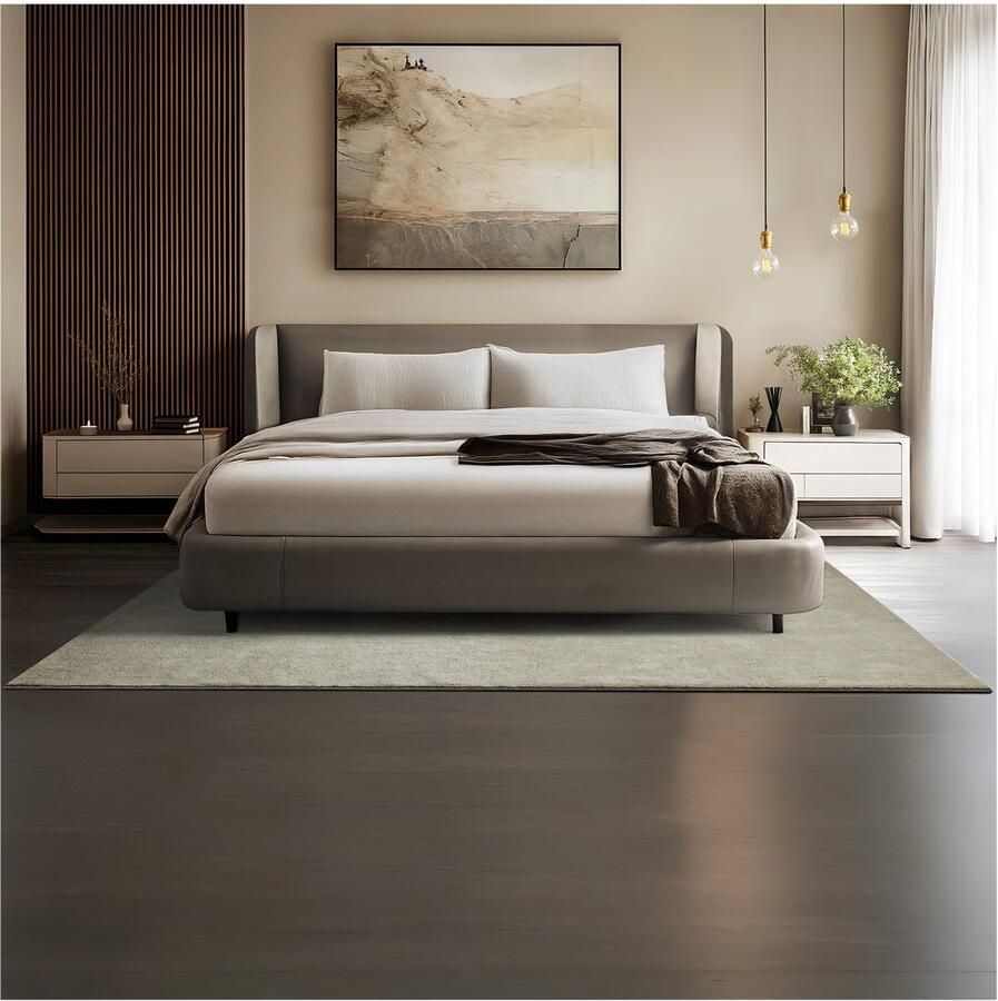 Tectake Kortpolig Vloerkleed 160 x 230 cm Zandkleur Tapijt voor Woonkamer Slaapkamer Eetkamer Onderhoudsvriendelijk en Wasbaar Antislip Ondertapijt Allergievriendelijk maten en kleuren