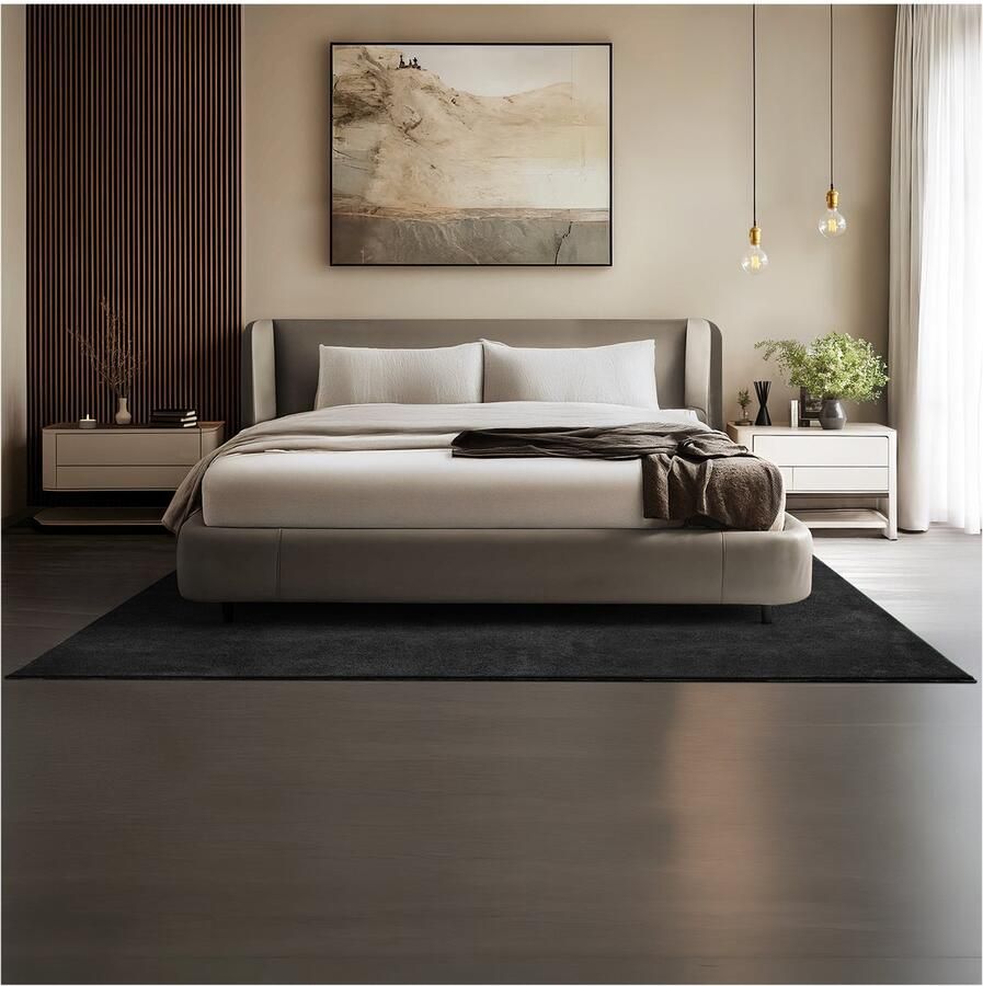 Tectake Kortpolig Vloerkleed 160 x 230 cm Zwart Tapijt voor Woonkamer Slaapkamer Eetkamer Onderhoudsvriendelijk en Wasbaar Antislip Ondertapijt Allergievriendelijk maten en kleuren