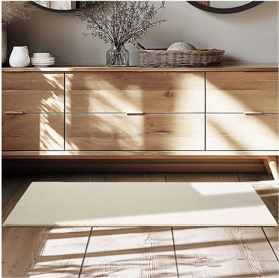 Tectake Kortpolig Vloerkleed -60 x 110 cm Beige Tapijt voor Woonkamer Slaapkamer Eetkamer Onderhoudsvriendelijk en Wasbaar Antislip Ondertapijt Allergievriendelijk maten en kleuren