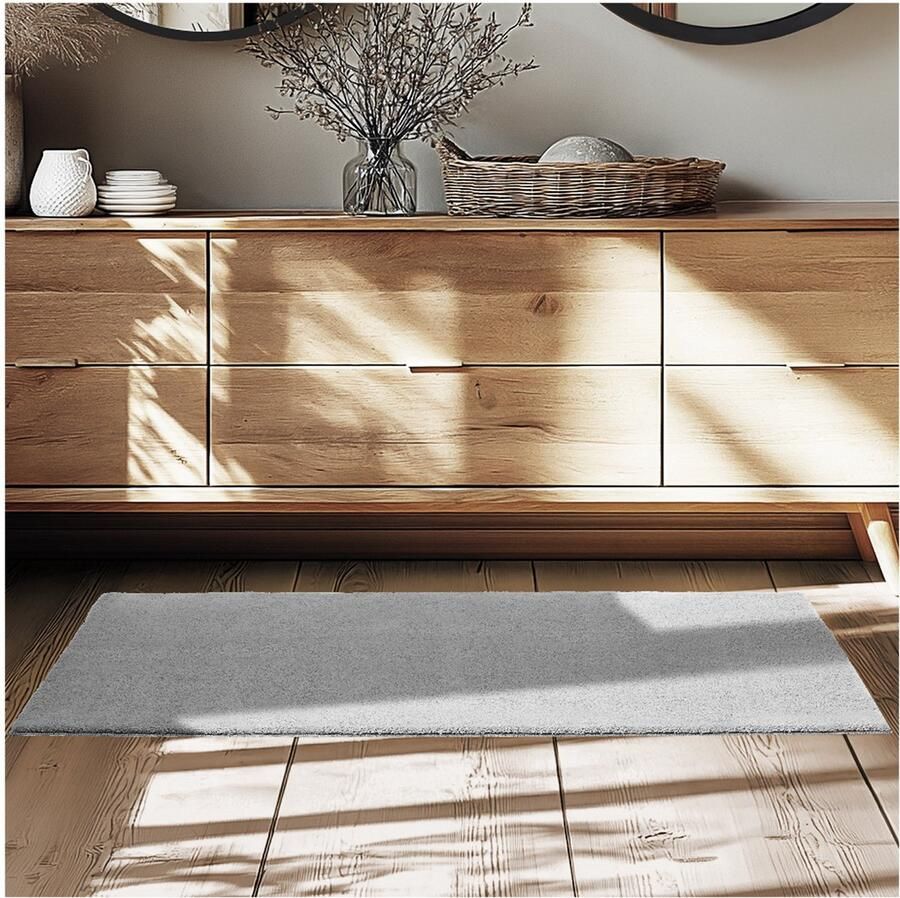 Tectake Kortpolig Vloerkleed 60 x 110 cm Grijs Tapijt voor Woonkamer Slaapkamer Eetkamer Onderhoudsvriendelijk en Wasbaar Antislip Ondertapijt Allergievriendelijk maten en kleuren