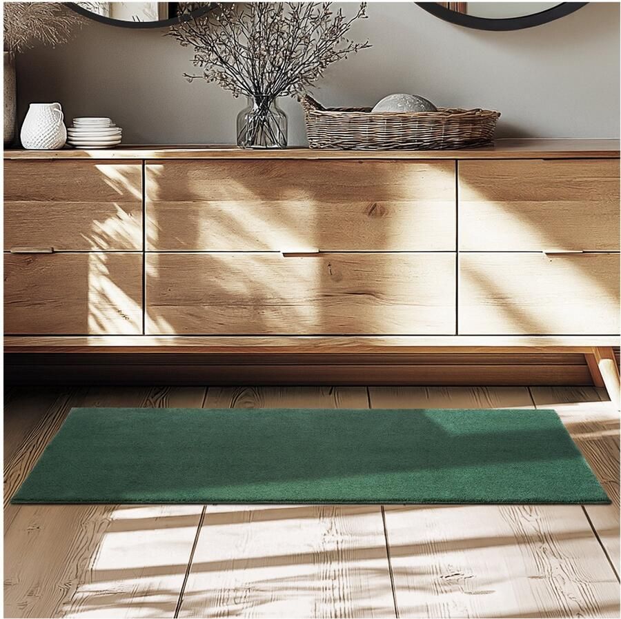 Tectake Kortpolig Vloerkleed 60 x 110 cm Groen Tapijt voor Woonkamer Slaapkamer Eetkamer Onderhoudsvriendelijk en Wasbaar Antislip Ondertapijt Allergievriendelijk maten en kleuren