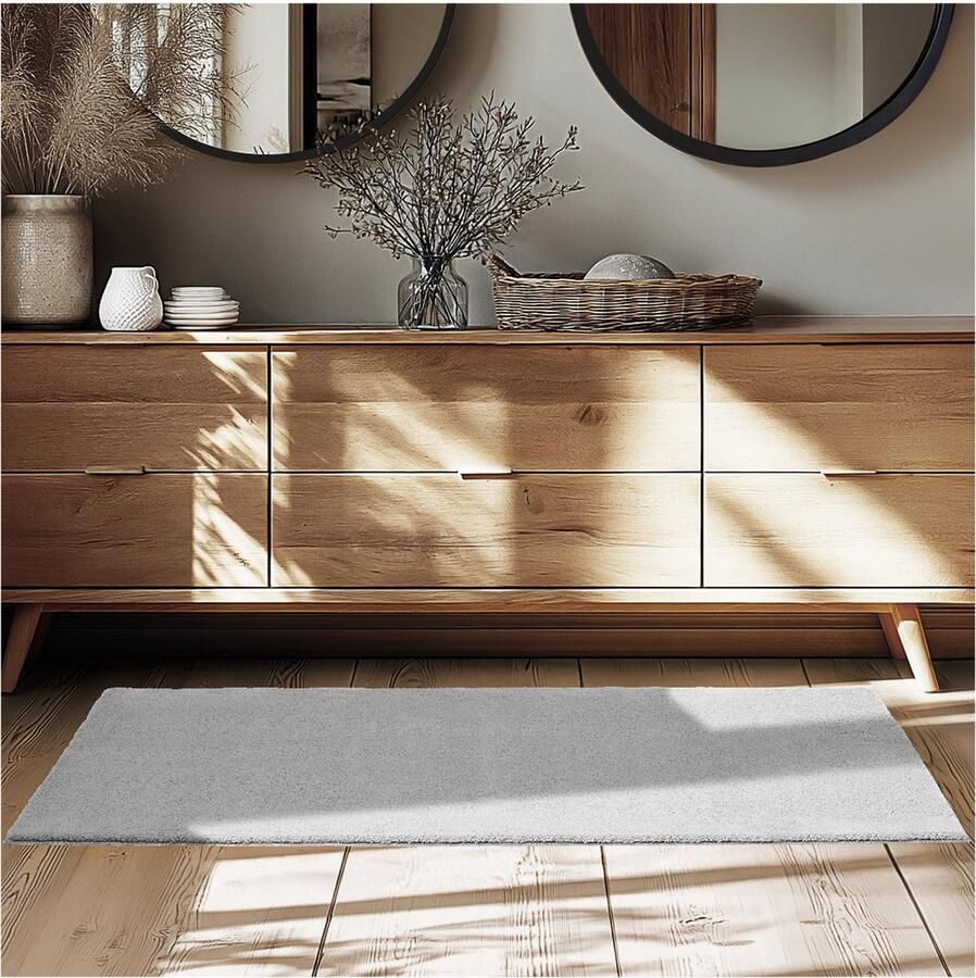 Tectake Kortpolig Vloerkleed 80 x 150 cm Grijs Tapijt voor Woonkamer Slaapkamer Eetkamer Onderhoudsvriendelijk en Wasbaar Antislip Ondertapijt Allergievriendelijk maten en kleuren