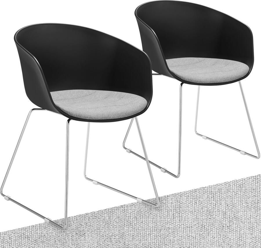 Tectake Kunststof Eetkamerstoel Logart Set van 2 Gestoffeerd met Doorlopende Arm- en Rugleuning 59 5 x 56 x 80 5 cm