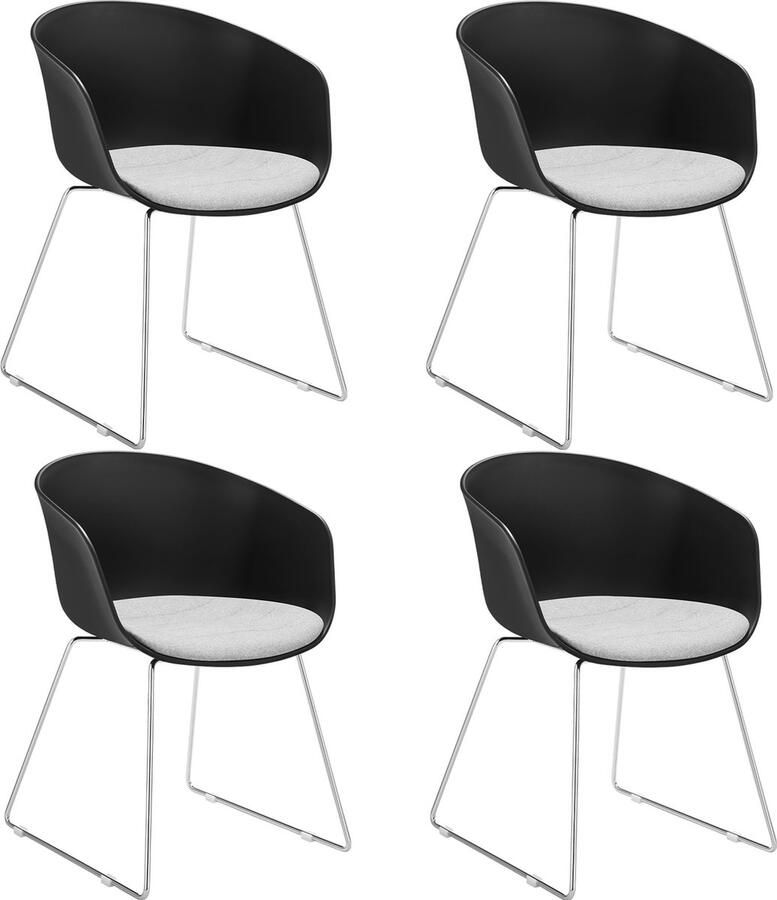 Tectake Kunststof Eetkamerstoel Logart Set van 4 Gestoffeerd met Doorlopende Arm- en Rugleuning 59 5 x 56 x 80 5 cm - Foto 2