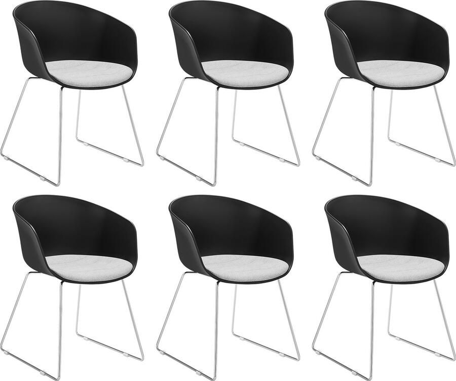 Tectake Kunststof eetkamerstoel Logart Set van 6 Gestoffeerd met doorlopende arm- en rugleuning 59 5 x 56 x 80 5 cm - Foto 2