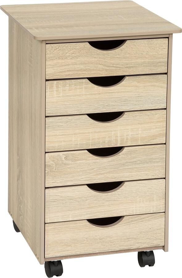 Tectake Ladekast Rolcontainer met Wielen en 6 Laden Kleuren (Licht Hout Sonoma Eiken Nr. 401788)