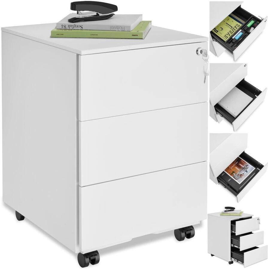 Tectake Ladenkast Ladeblok Office metalen archiefkast op wielen afsluitbare ladekast met lades voor bureau rolcontainer ladekast organizer trolleykast afsluitbaar (wit)