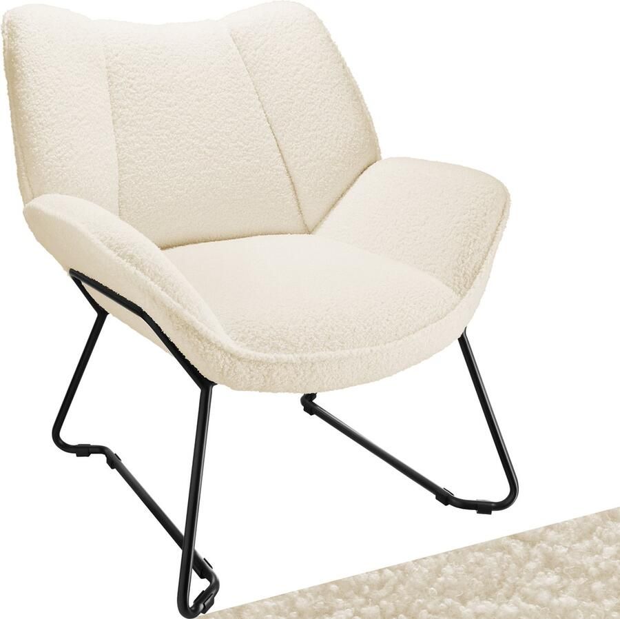 Tectake Loungefauteuil Ronde relaxfauteuil Teddyfauteuil Gestoffeerde stoel Bouclé bekleding Leesfauteuil van pluche Scandinavische stijl creme wit - Foto 2