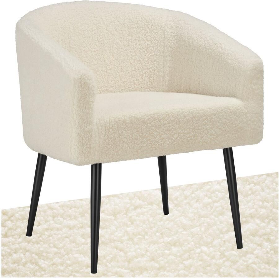 Tectake Loungestoel Mysig Beige met Stoffering Woonkamermeubel Moderne Relaxstoel Scandi Loungestoelen Cocktailstoel Bouclé pluche Fauteuil met metalen poten Leesstoel slaapkamer