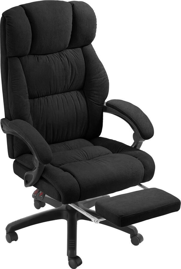 Tectake Luxe Bureaustoel Ergonomische Directiestoel met Voetsteun en Hoofdsteun Stoel voor Bureau of Kantoor met Dikke Veloursbekleding Bureaustoelen voor Volwassenen Soepel draaiend met Wieltjes Verstelbare Rugleuning en Hoogte Zwart