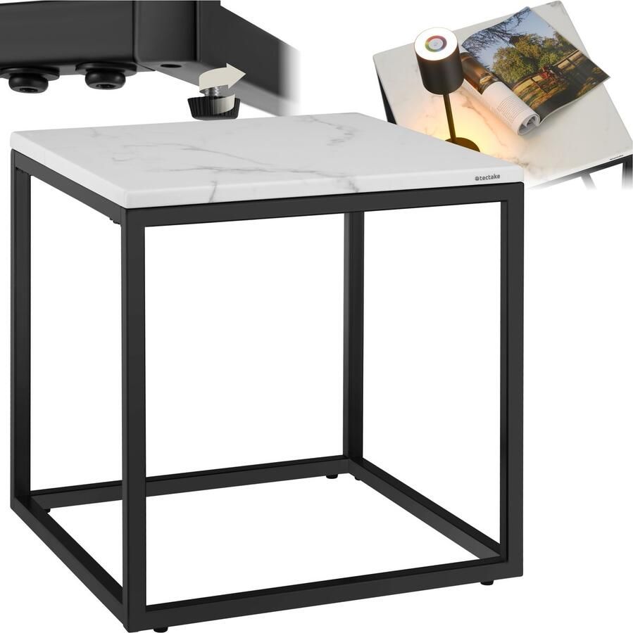 Tectake Marmeren Bijzettafel Alysia Zwart Zwart Vierkante Koffietafel 45 x 45 x 47 5 cm Salontafel Nachtkastje Draagkracht 12kg Banktafel Bedtafel