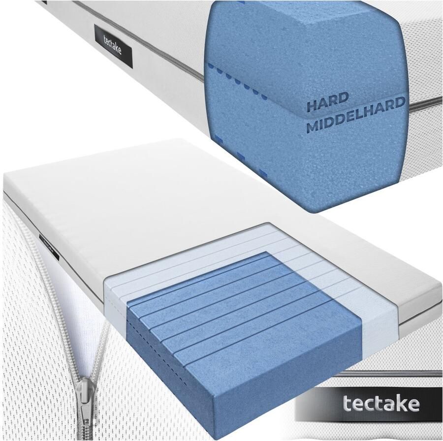Tectake Matras Sky 100 x 200 cm Eenpersoons Matras van Comfortschuim Met 2 hardheidsgraden H2 en H3 Inclusief Wasbare Hoes van Ademend 3D-meshweefsel 18 cm dik