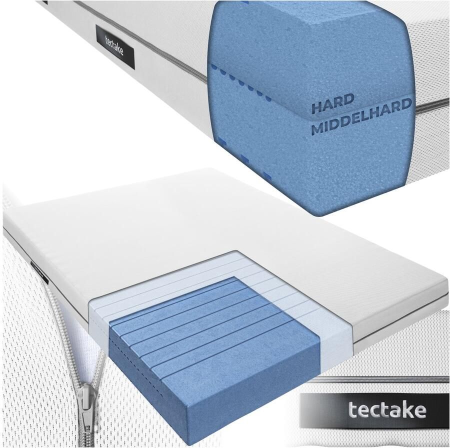 Tectake Matras Sky 140 x 190 cm Twijfelaar Tweepersoons Matras van Comfortschuim Met 2 hardheidsgraden H2 en H3 Inclusief Wasbare Hoes van Ademend 3D-meshweefsel 18 cm dik