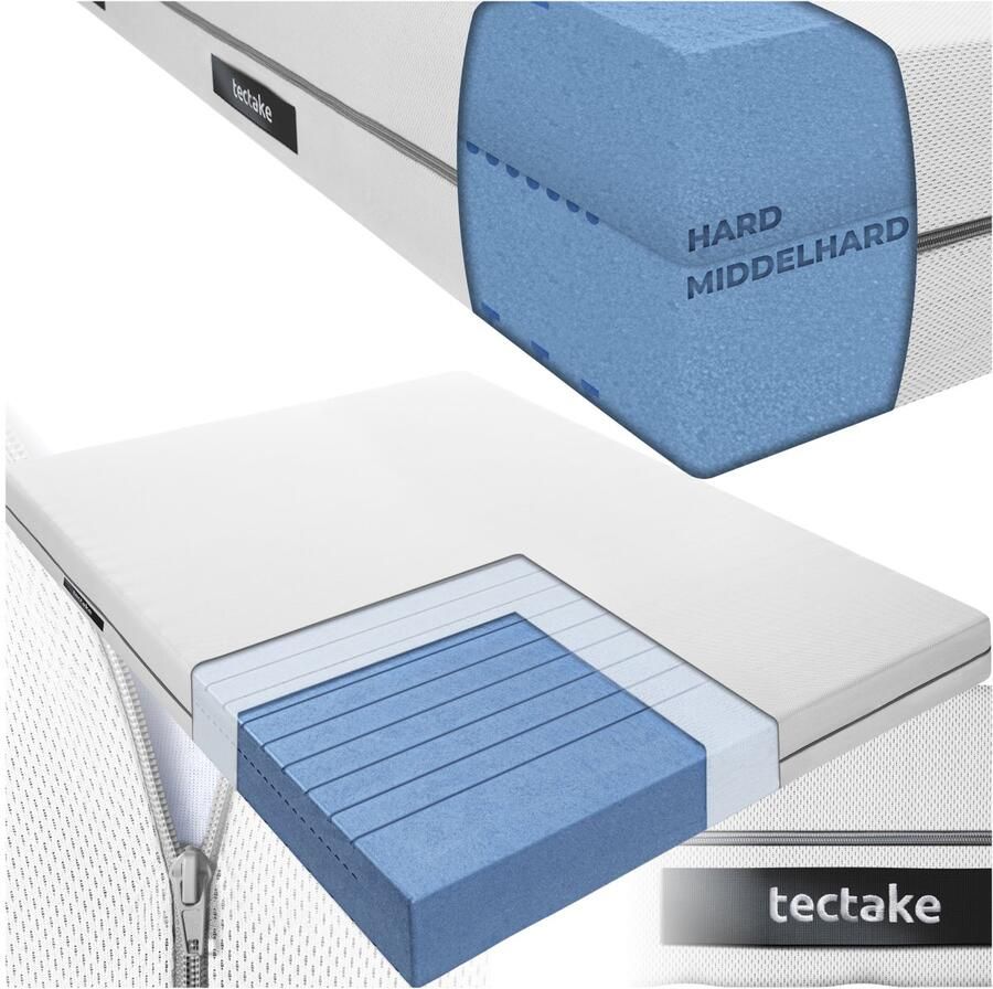 Tectake Matras Sky 140 x 200 cm Twijfelaar Tweepersoons Matras van Comfortschuim Met 2 hardheidsgraden H2 en H3 Inclusief Wasbare Hoes van Ademend 3D-meshweefsel 18 cm dik