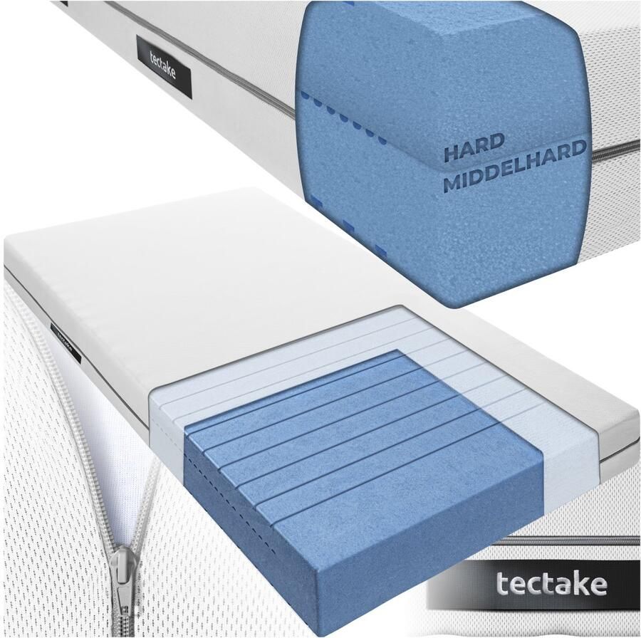 Tectake Matras Sky 90 x 200 cm Eenpersoons Matras van Comfortschuim Met 2 hardheidsgraden H2 en H3 Inclusief Wasbare Hoes van Ademend 3D-meshweefsel 18 cm dik