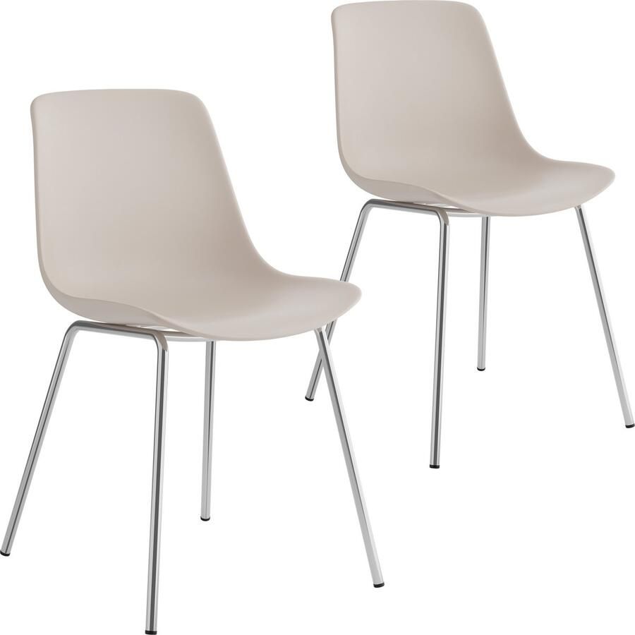 Tectake Mave Stoelen Kunststof Eetkamerstoelen in Modern Design Set van 2 Taupe Chroom Stijlvolle en Comfortabele Stoelen voor Eetkamer of Keuken - Foto 2