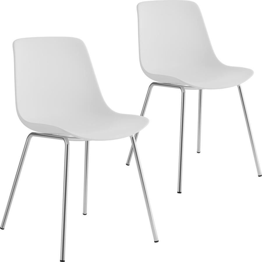 Tectake Mave stoelen Kunststof eetkamerstoelen in modern design Set van 2 Wit chroom Stijlvolle en comfortabele stoelen voor eetkamer of keuken - Foto 2