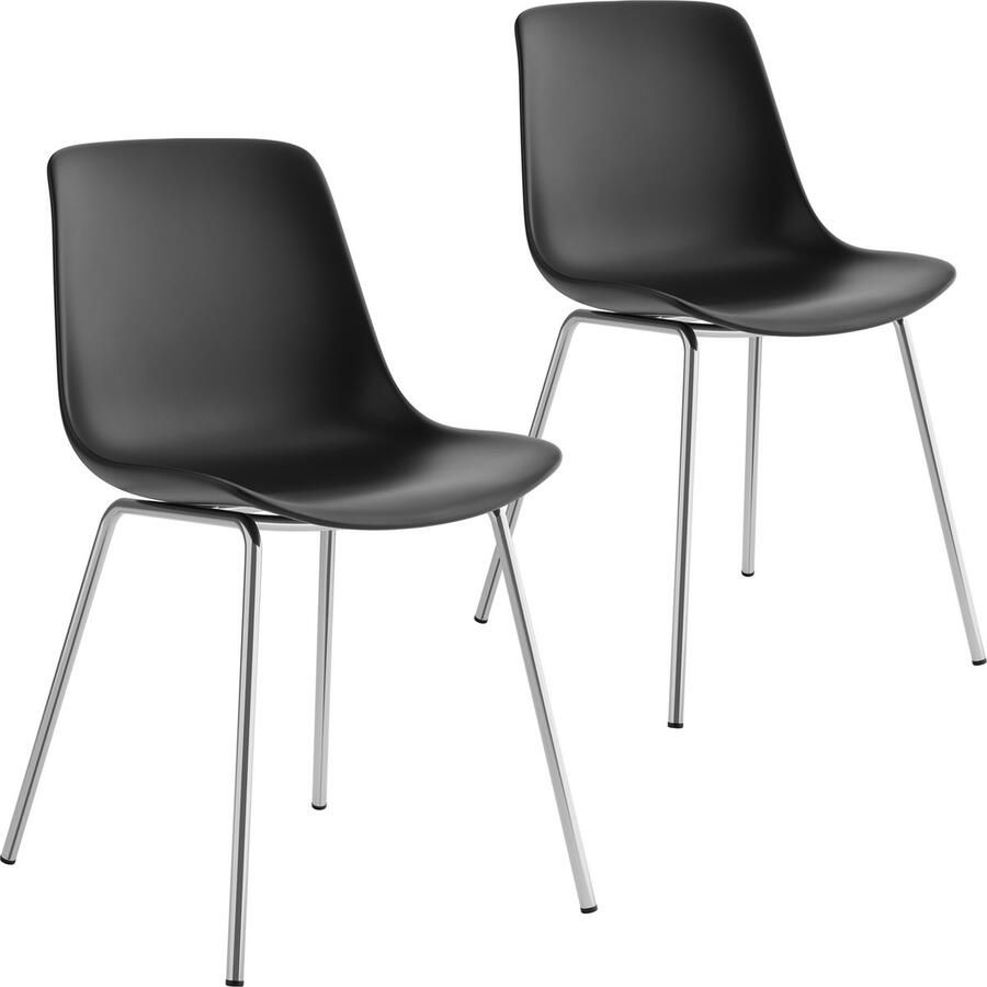 Tectake Mave stoelen Kunststof eetkamerstoelen in modern design Set van 2 Zwart chroom Stijlvolle en comfortabele stoelen voor eetkamer of keuken - Foto 2