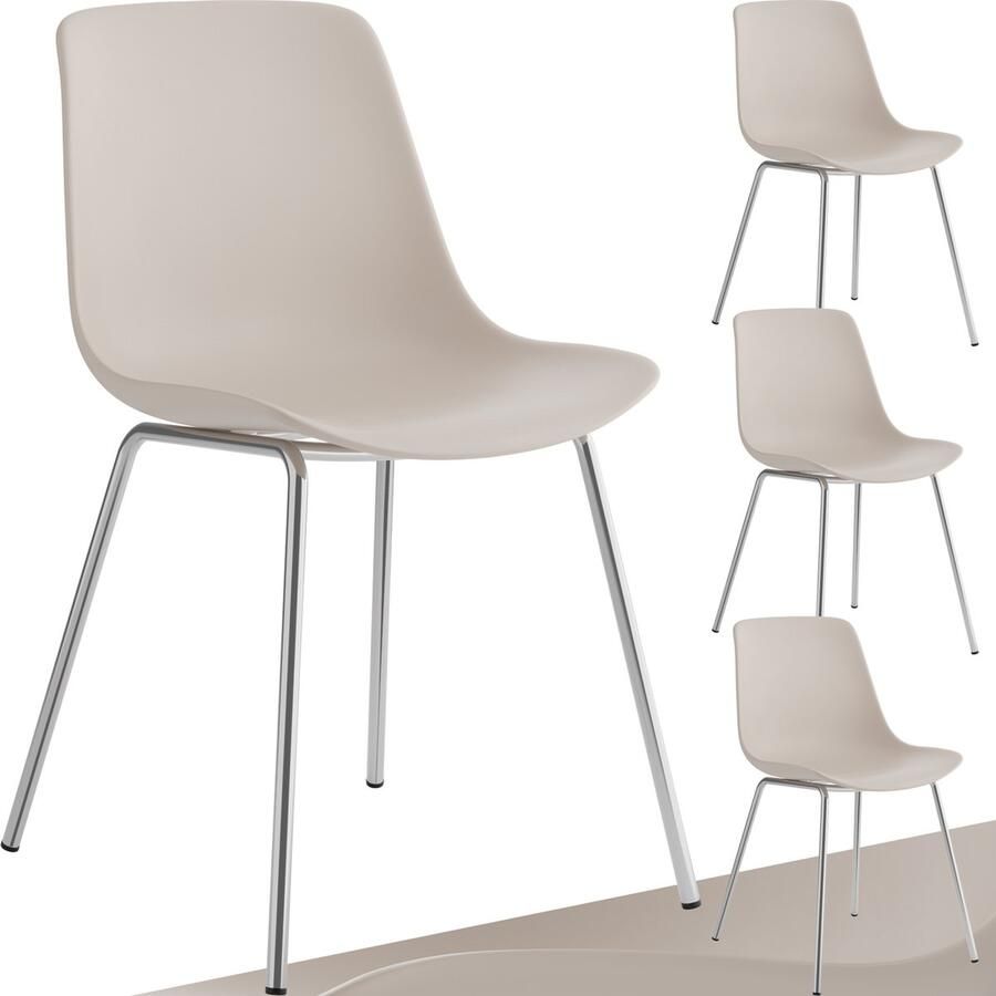 Tectake Mave Stoelen Kunststof Eetkamerstoelen in Modern Design Stijlvolle en Comfortabele Stoelen voor Eetkamer of Keuken set van 4 taupe chroom