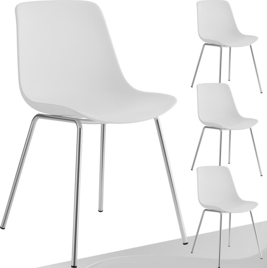 Tectake Mave Stoelen Kunststof Eetkamerstoelen in Modern Design Stijlvolle en Comfortabele Stoelen voor Eetkamer of Keuken set van 4 wit chroom