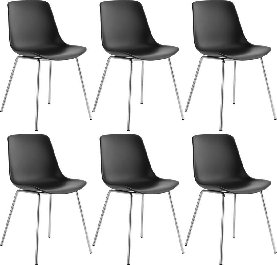 Tectake Mave Stoelen Kunststof Eetkamerstoelen in Modern Design set van 6 zwart chroom- Stijlvolle en Comfortabele Stoelen voor Eetkamer of Keuken - Foto 2