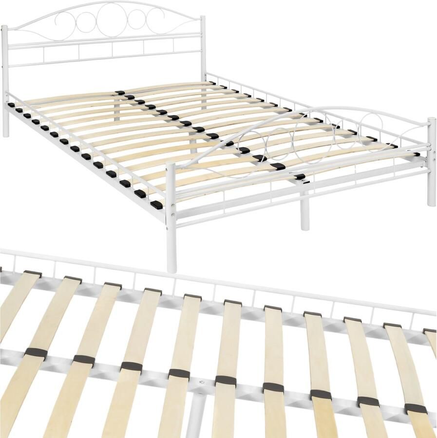 Tectake Metalen Bedframe met Lattenbodem 140 x 200 cm Een- of tweepersoonsbed van metaal Twijfelaar Bedframe voor slaapkamer en logeerkamer Zwart Verschillende kleuren en maten