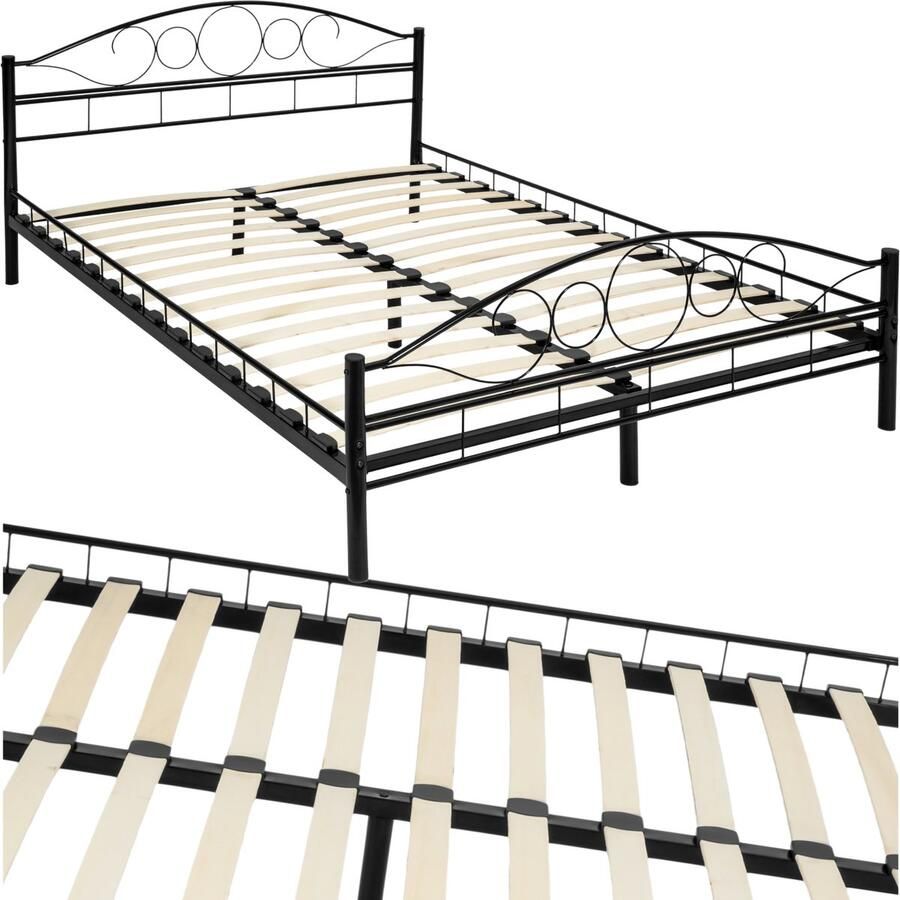 Tectake Metalen Bedframe met Lattenbodem 140 x 200 cm Een- of tweepersoonsbed van metaal Twijfelaar Bedframe voor slaapkamer en logeerkamer Zwart Verschillende kleuren en maten