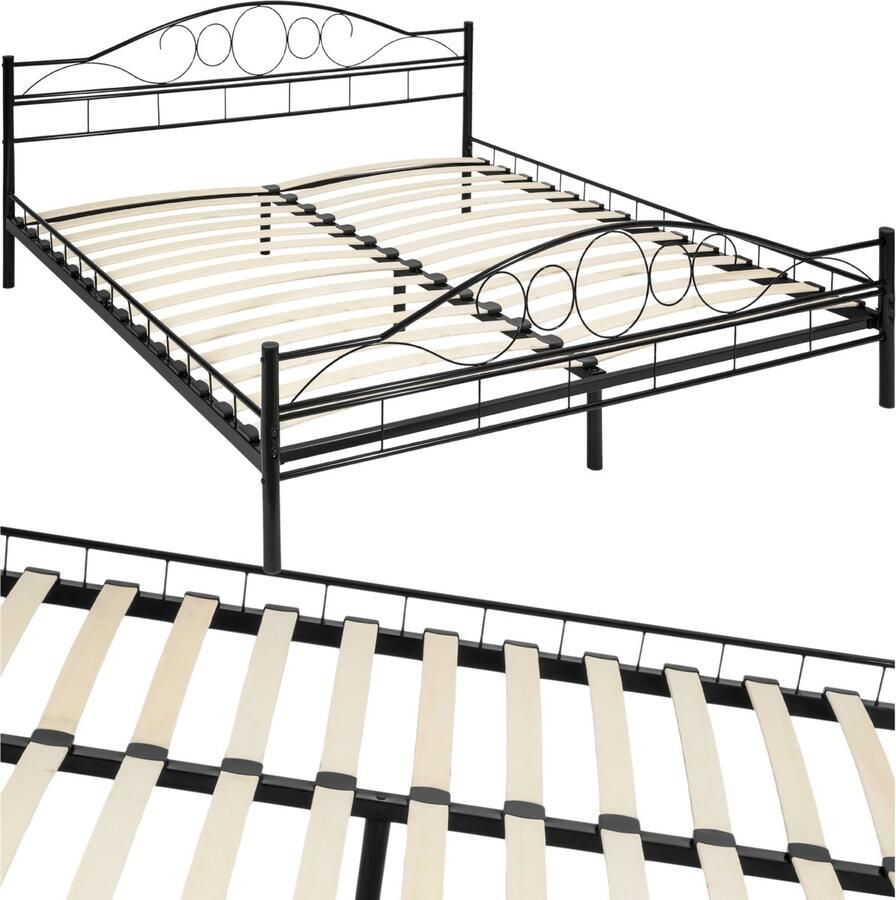 Tectake Metalen Bedframe met Lattenbodem 180 x 200 cm Tweepersoonsbed van Metaal Bedframe voor Slaapkamer en Logeerkamer Zwart Verschillende Kleuren en Maten