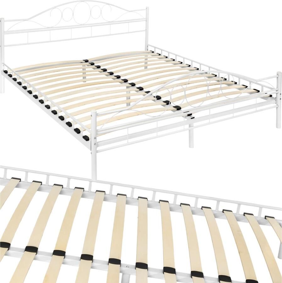 Tectake Metalen Bedframe met Lattenbodem Afmetingen 180 x 200 cm Tweepersoonsbed van Metaal Bedframe voor Slaapkamer of Logeerkamer Wit