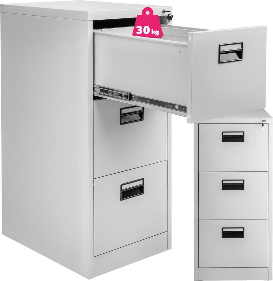 Tectake Metalen documentkast archiefkast met 3 lades LxBxH: 62 4x46x102 8cm Incl. 2 sleutels grijs - Foto 2