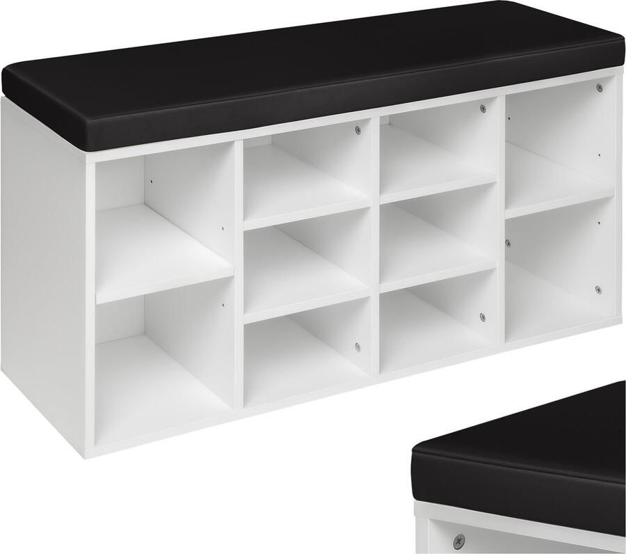Tectake Multifunctionele Schoenenkast met Bank – Schoenenrek & Zitkussenbank voor de Gang (BxHxD): 103 5 x 48 x 30 cm zwart wit