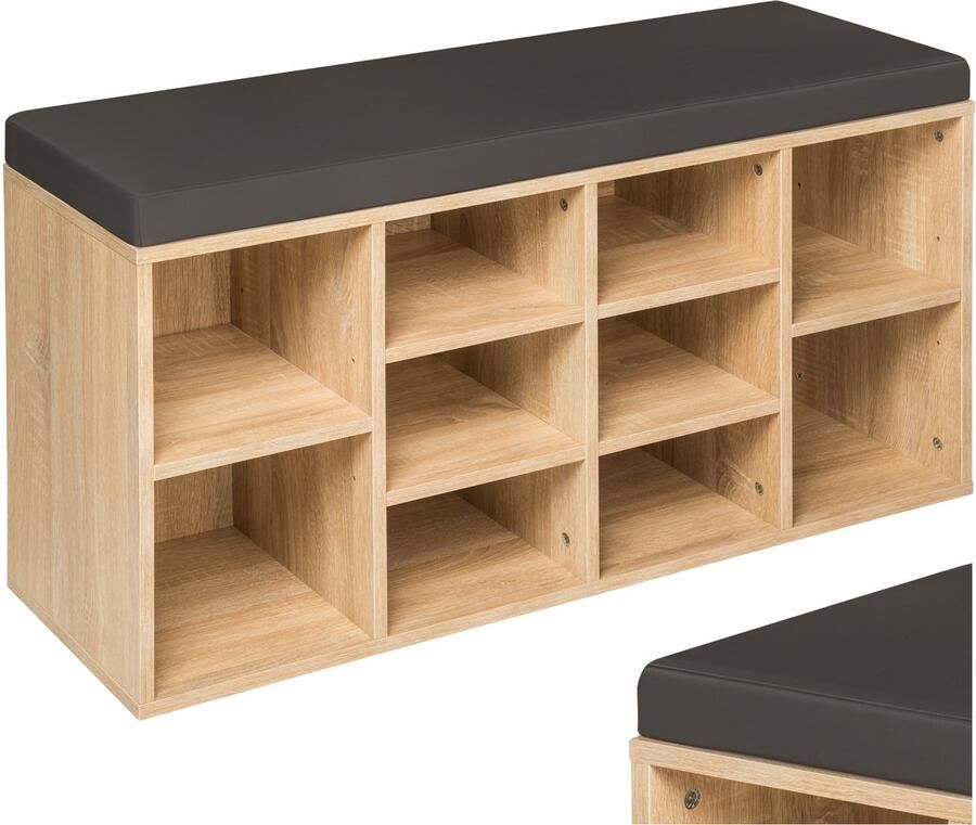 Tectake Multifunctionele Schoenenkast met Bank – Schoenenrek & Zitkussenbank voor de Gang (BxHxD): 103 5 x 48 x 30 cm eikenkleur