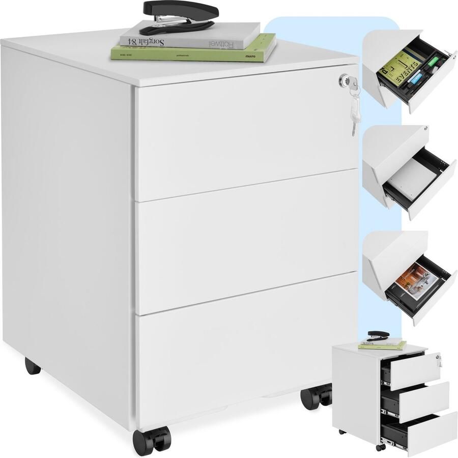 Tectake Ladenkast Ladeblok Office metalen archiefkast op wielen afsluitbare ladekast met lades voor bureau rolcontainer ladekast organizer trolleykast afsluitbaar (wit) - Foto 2