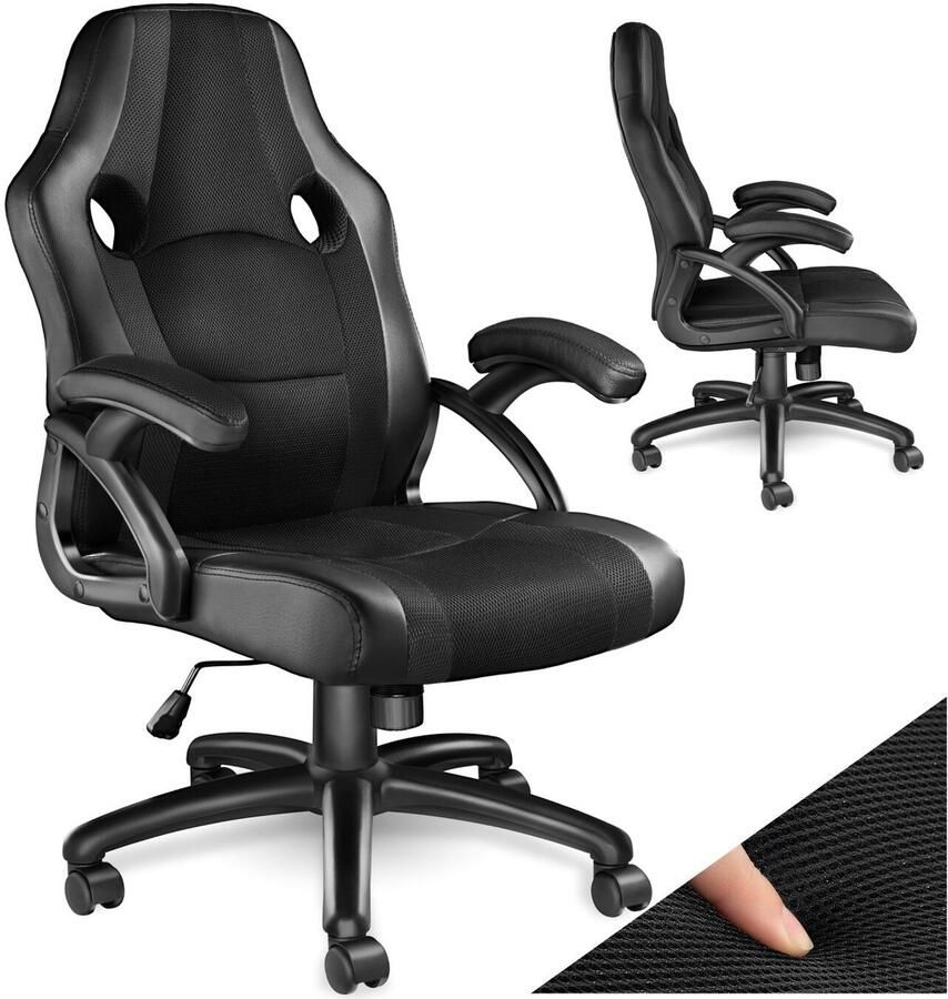 Tectake Racing bureaustoel Gamingstoel met schommelfunctie Ergonomische directiestoel In hoogte verstelbare draaibare stoel met wielen PC-Stoel Gamestoel Maximale belasting 100 KG Afmeting (LxBxH) 68x69x104 5-114 5 cm Zwart zwart - Foto 3