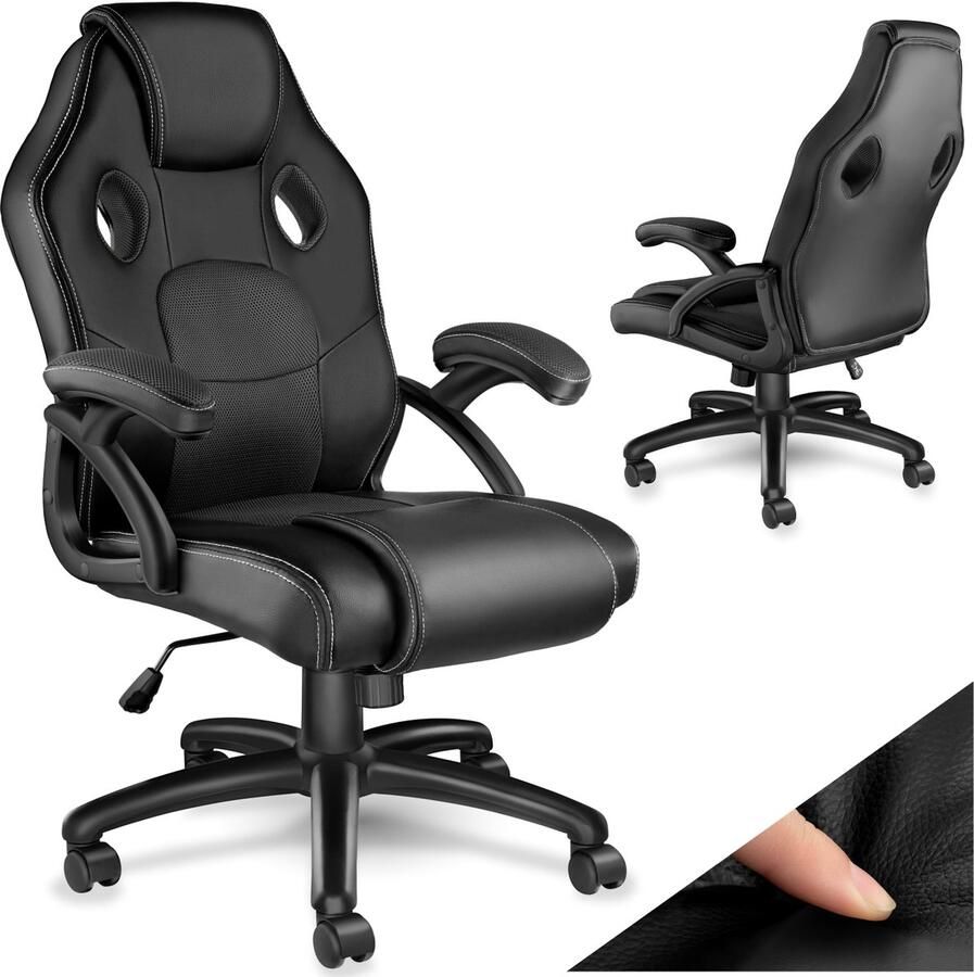 Tectake Racing bureaustoel Gamingstoel met schommelfunctie Ergonomische directiestoel In hoogte verstelbare draaibare stoel met wielen PC-Stoel Gamestoel Maximale belasting 100 KG Afmeting (LxBxH) 68x69x104 5 114 5 cm Zwart zwart - Foto 3