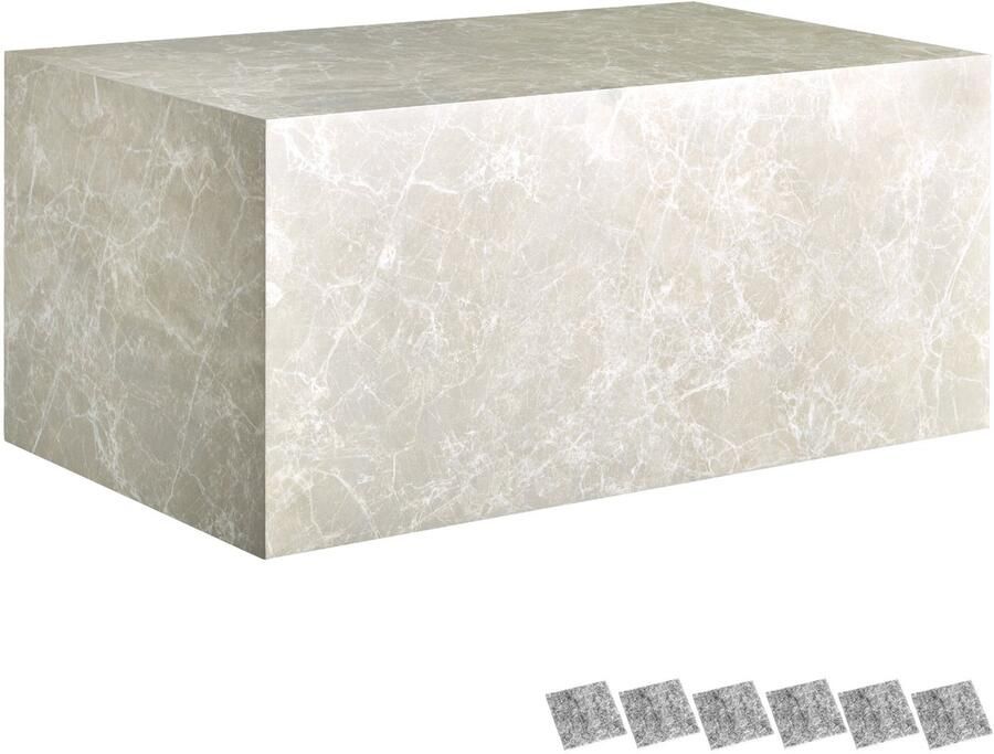 Tectake Rechthoekige Salontafel Lasley 90 x 50 x 40 cm Massieve Bijzettafel van MDF in Travertijnlook Tafeltje voor bij de Bank of Woonkamer Draagkracht 45kg