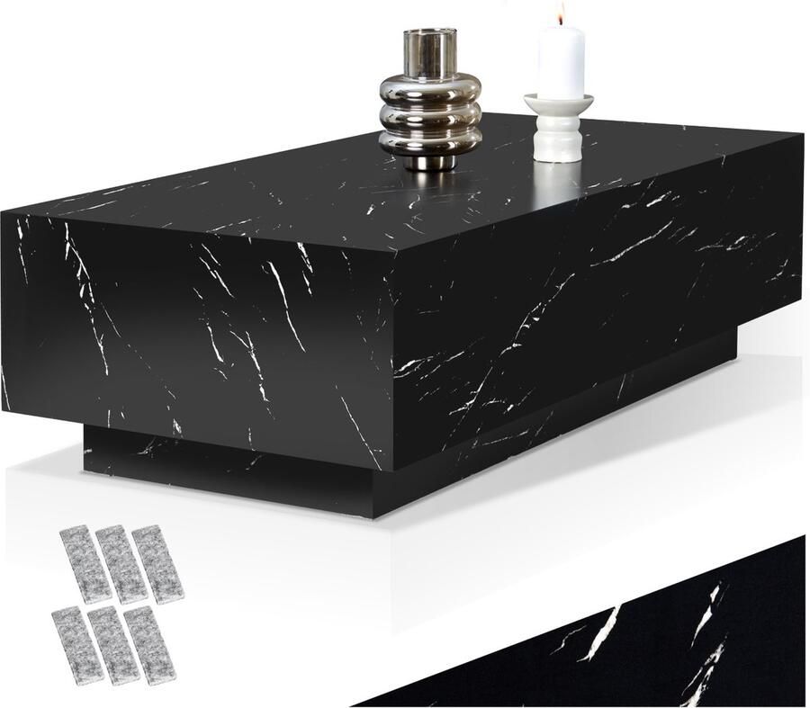 Tectake Rechthoekige Salontafel Lasley Met Voet 120 x 60 x 35 cm Massieve Bijzettafel van MDF in Marmerlook Tafeltje voor bij de Bank of Woonkamer Draagkracht 45kg