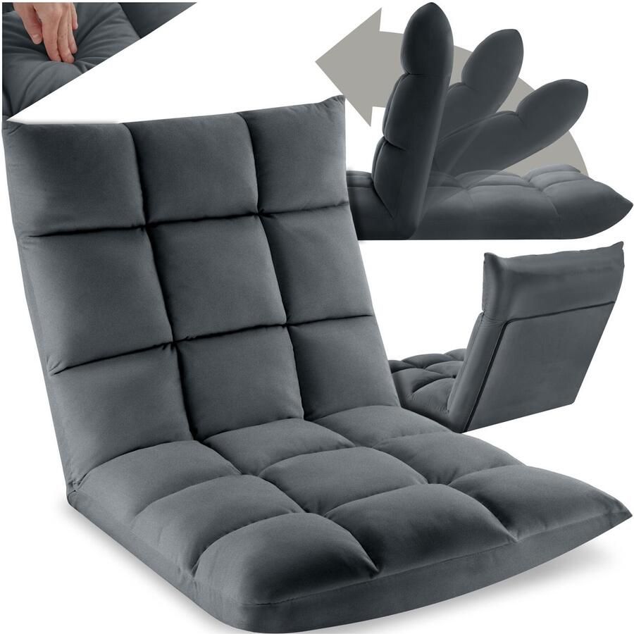 Tectake Relaxstoel Relaxfauteuil XXL vloerstoel Opvouwbaar met ligfunctie Vloerstoel met verstelbare rugleuning Te gebruiken als fauteuil zitkussen vloerkussen relaxligstoel of voor meditatie Grijs