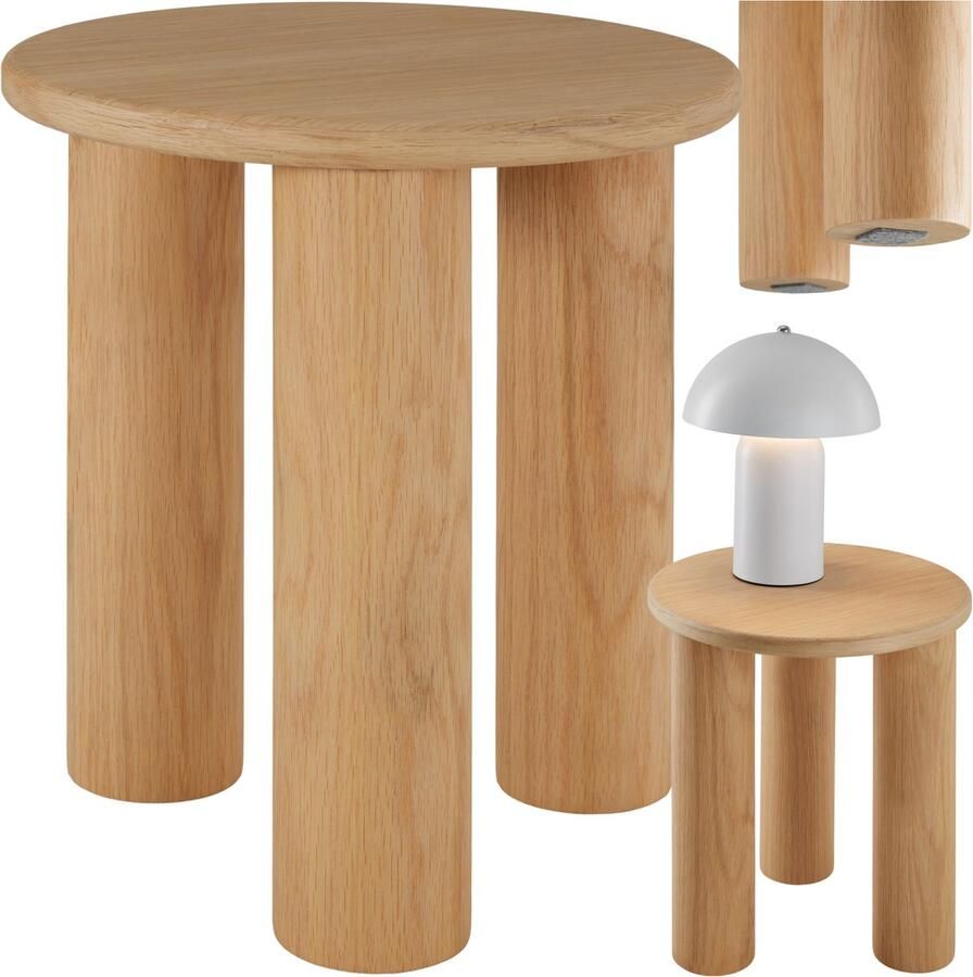 Tectake Ronde Bijzettafel Sisi Ø 40 x 45 5 cm Massief Houten Poten Koffietafel Bedtafel Rond Tafeltje met Antislip Vloerbeschermers