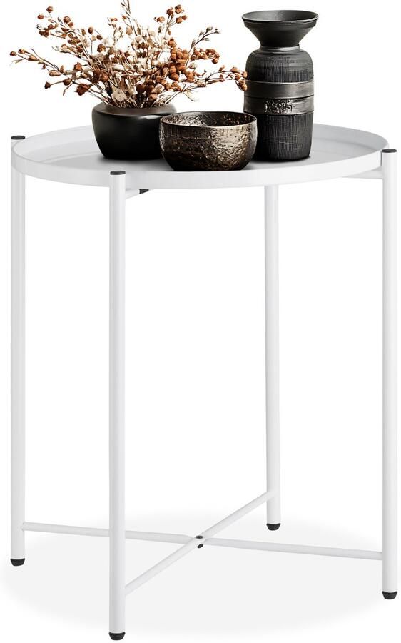 Tectake Ronde Bijzettafel van Metaal Rustieke Flair Afneembare Plank Stabiele Salontafel voor Woonkamer Slaapkamer Balkon Ø 45 5 x H 53 cm (Wit Nr. 404188)