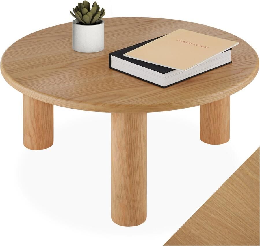 Tectake Ronde Salontafel Sisi Ø 80 x 35 5 cm Woonkamertafel met Massief Houten Poten Ronde Tafel met Antislip Vloerbeschermers Bijzettafel voor bij de Bank of TV